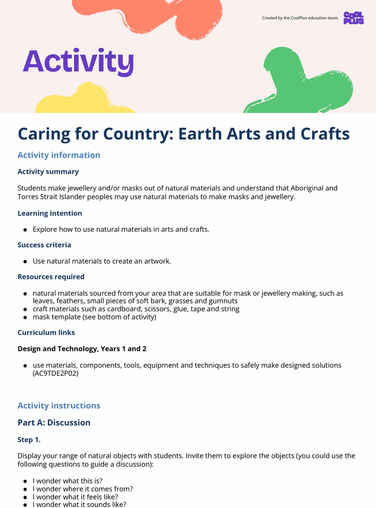 Caring for Country: Earth Arts and Crafts Activity