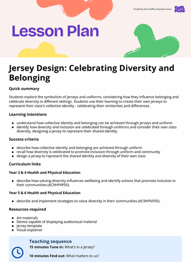 Jersey Design: Celebrating Diversity and Belonging Lesson Plan