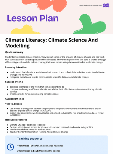 Climate Literacy: Climate Science And Modelling Lesson Plan