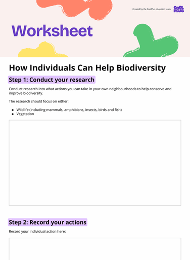 How Individuals Can Help Biodiversity Worksheet