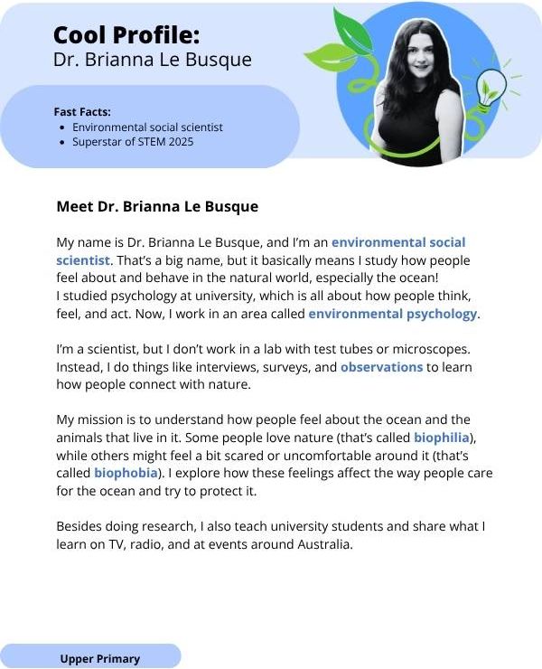 Superstars of STEM Cool Profile Dr Brianna Le Busque Digital Worksheet