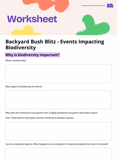 Backyard Bush Blitz: Events Impacting Biodiversity Worksheet