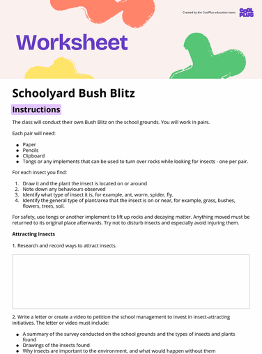 Schoolyard Bush Blitz Worksheet