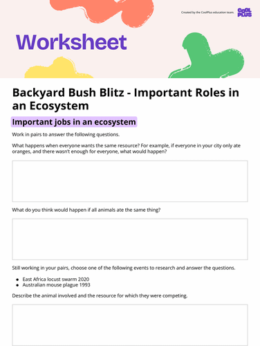 Backyard Bush Blitz: Important Roles in an Ecosystem Worksheet