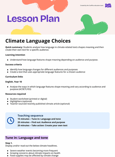 Climate Language Choices Lesson Plan