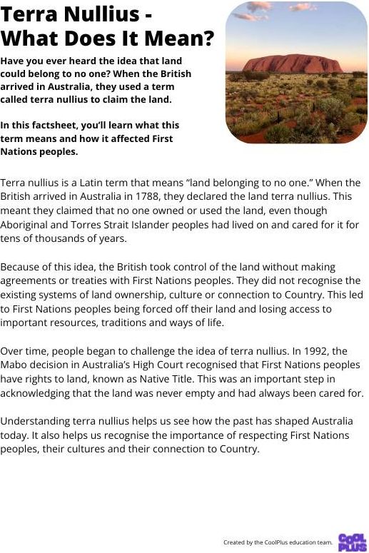 Terra Nullius What Does It Mean Factsheet