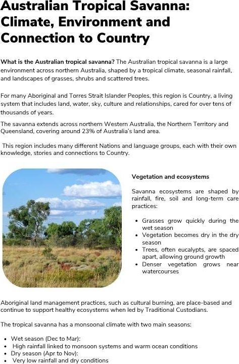 Australian Tropical Savanna: Climate, Environment and Connection to Country Factsheet