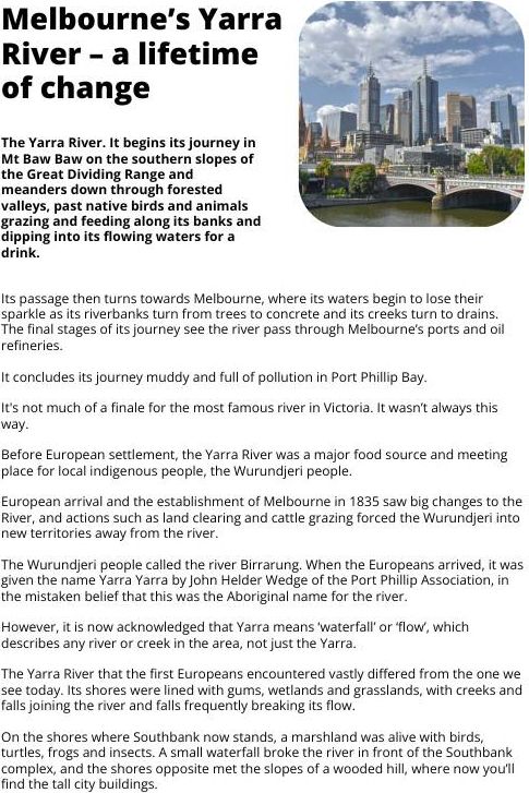 Melbourne’s Yarra River A Lifetime of Change Factsheet